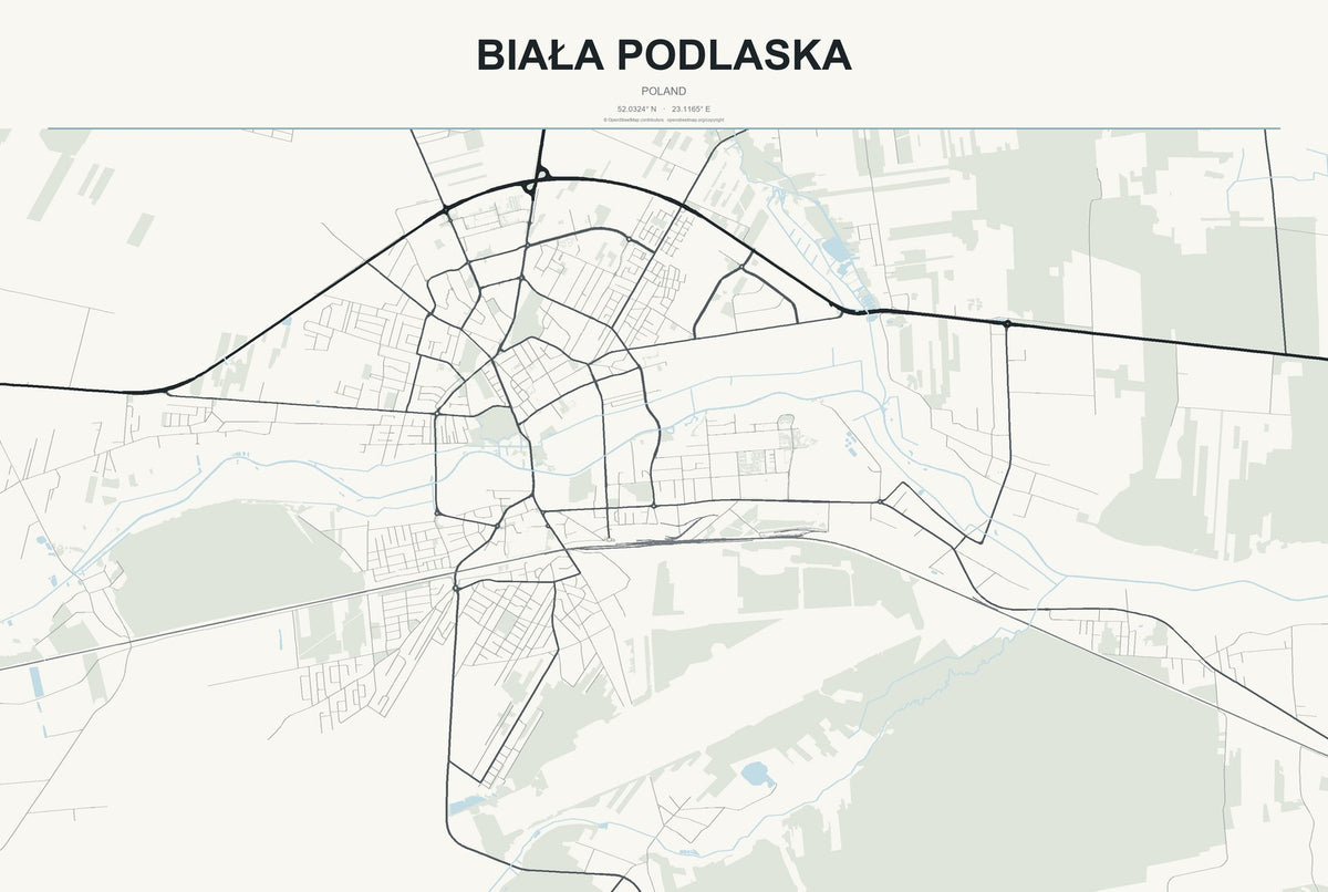 Biała Podlaska, Poland City Map Aluminum Sign in Headline Atlas style