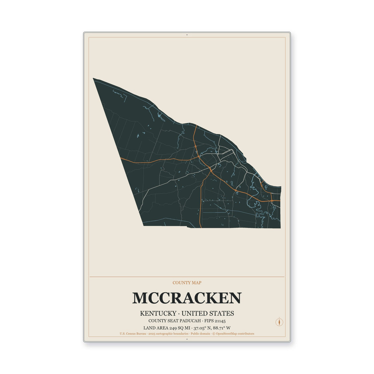 McCracken County, Kentucky Map Aluminum Sign in Headline Atlas style