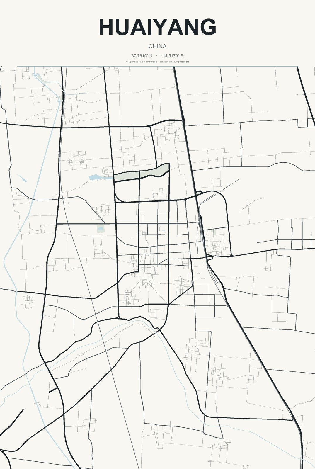 Huaiyang, China City Map Aluminum Sign in Headline Atlas style