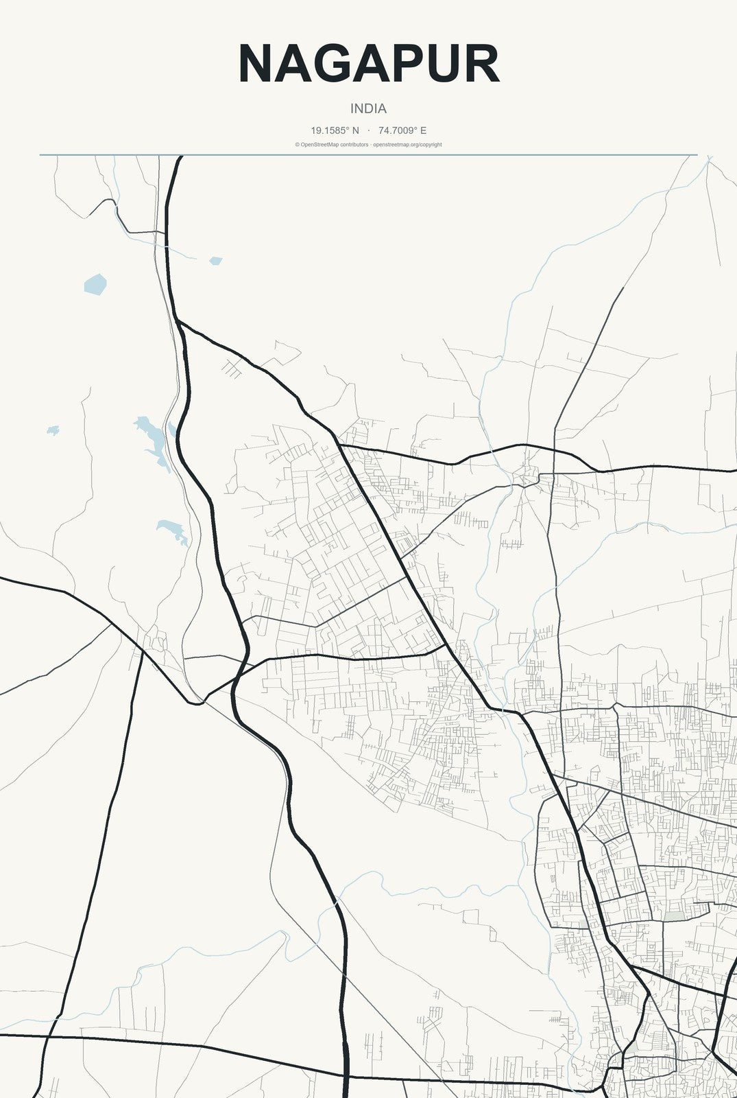 Nagapur, India City Map Aluminum Sign in Headline Atlas style