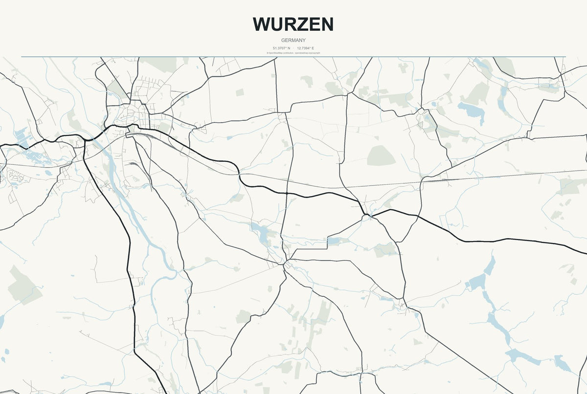 Wurzen, Germany City Map Aluminum Sign in Headline Atlas style