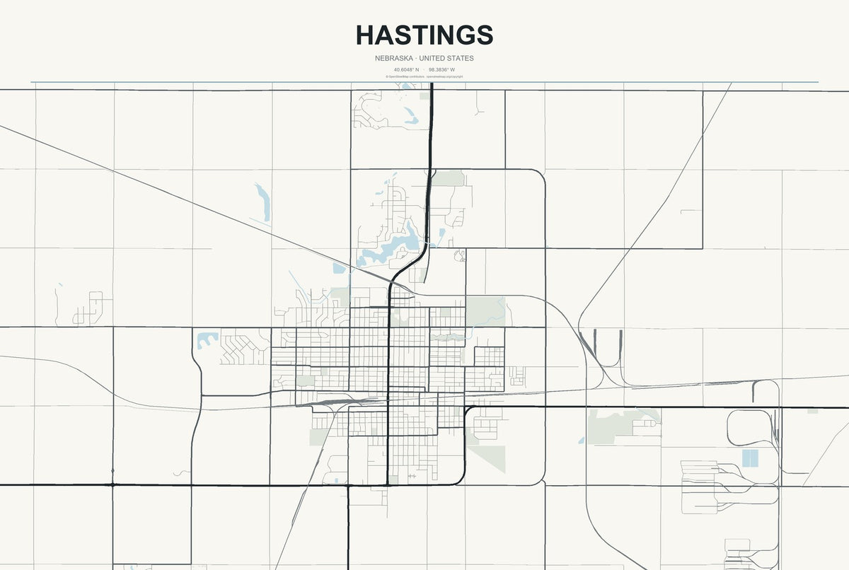 Hastings, Nebraska City Map Aluminum Sign in Headline Atlas style