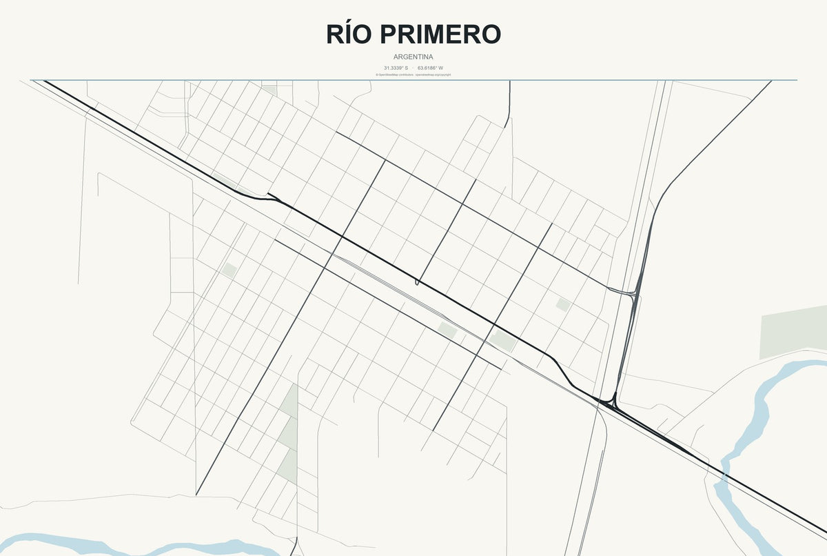 Río Primero, Argentina City Map Aluminum Sign in Headline Atlas style