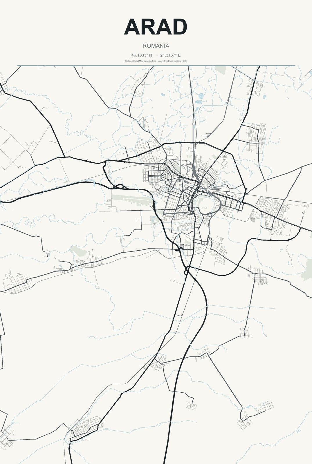 Arad, Romania City Map Aluminum Sign in Headline Atlas style