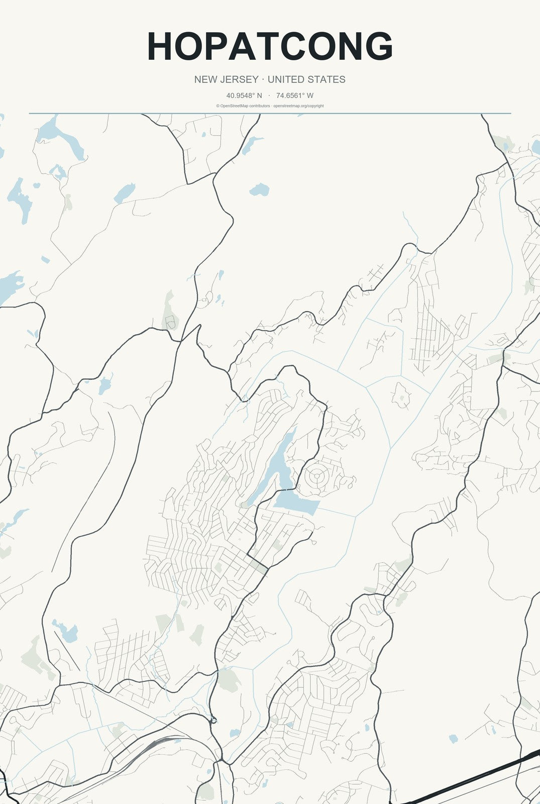 Hopatcong, New Jersey City Map Aluminum Sign in Headline Atlas style