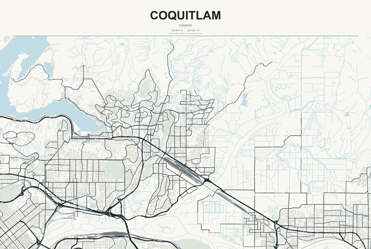 Coquitlam, Canada City Map Aluminum Sign in Headline Atlas style