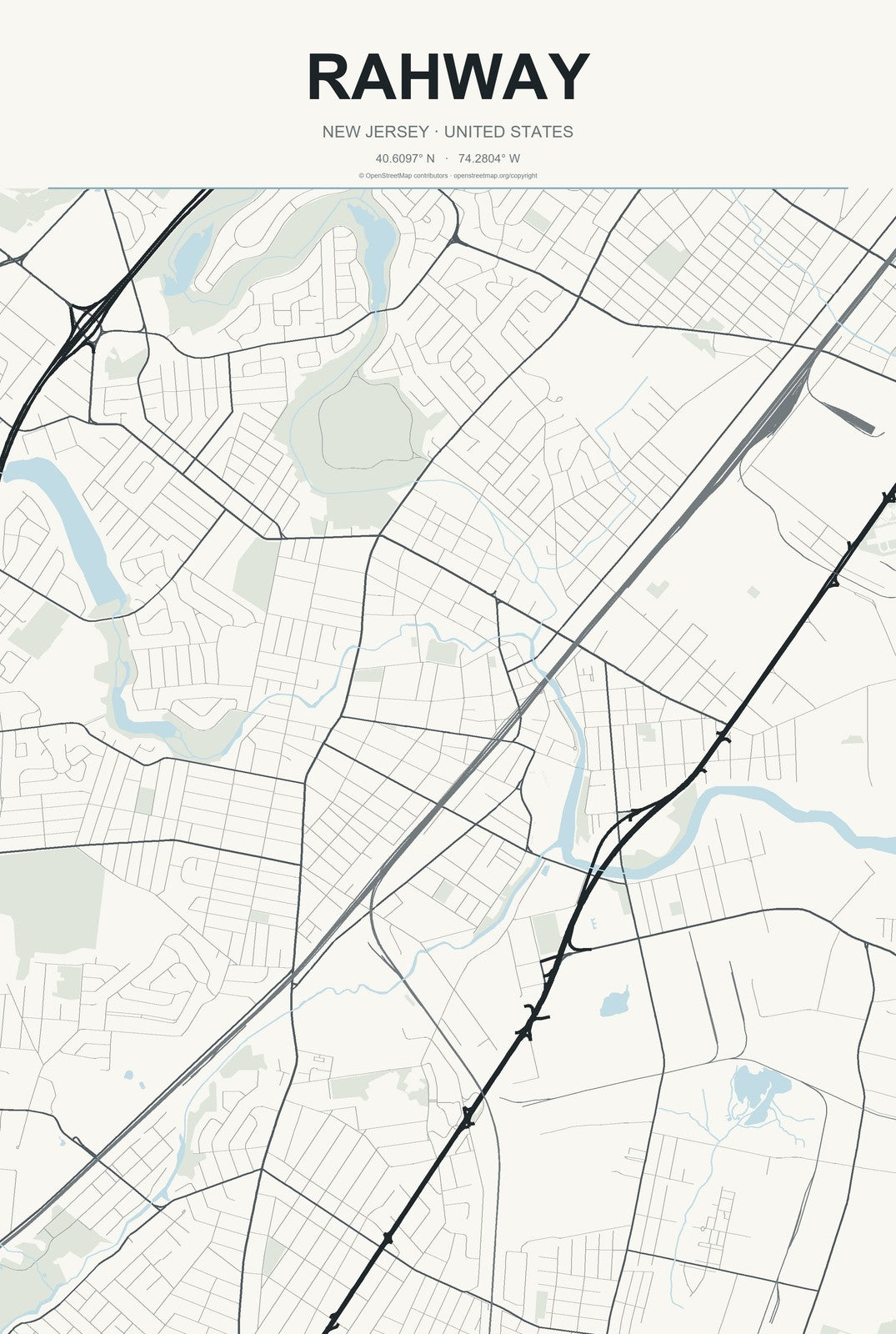 Rahway, New Jersey City Map Aluminum Sign in Headline Atlas style