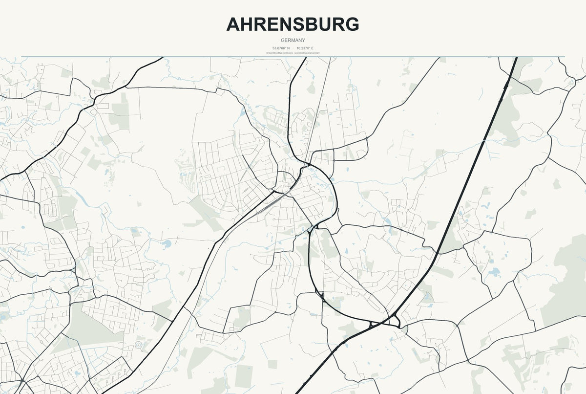 Ahrensburg, Germany City Map Aluminum Sign in Headline Atlas style