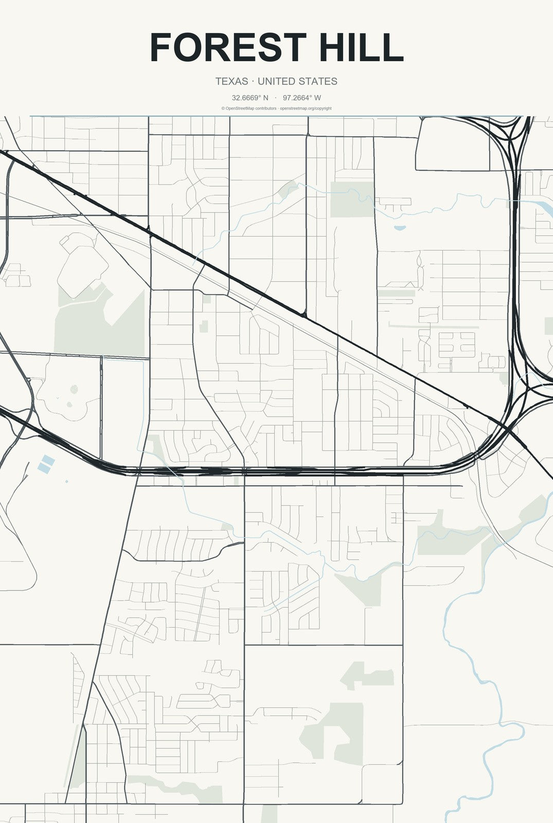 Forest Hill, Texas City Map Aluminum Sign in Headline Atlas style