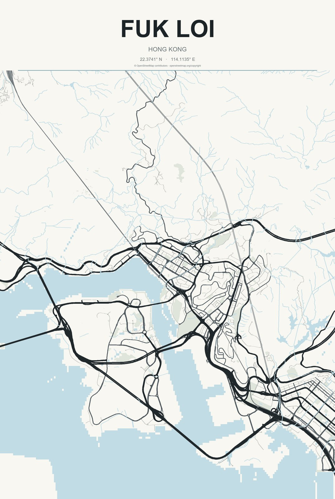 Fuk Loi, Hong Kong City Map Aluminum Sign in Headline Atlas style
