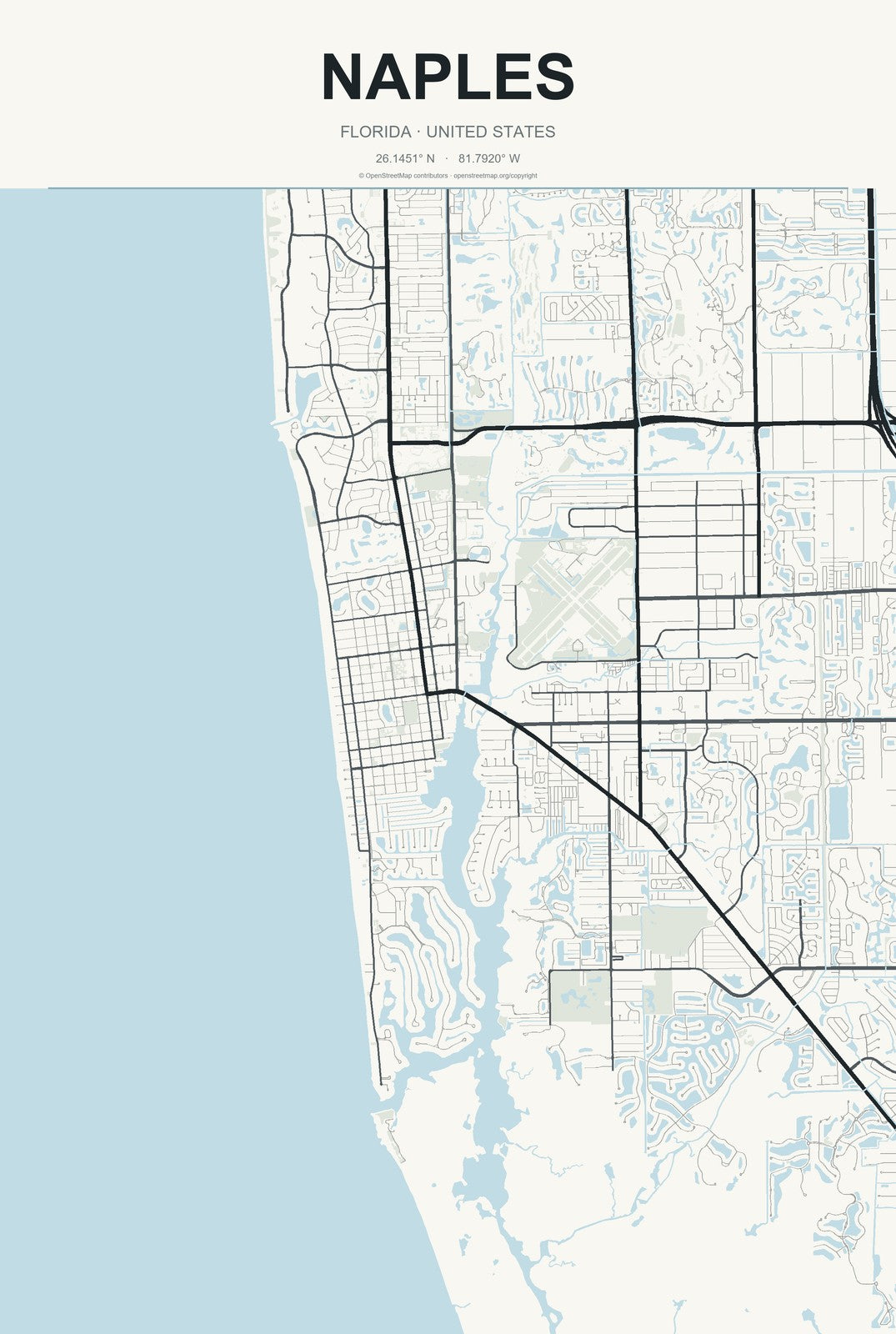 Naples, Florida City Map Aluminum Sign in Headline Atlas style