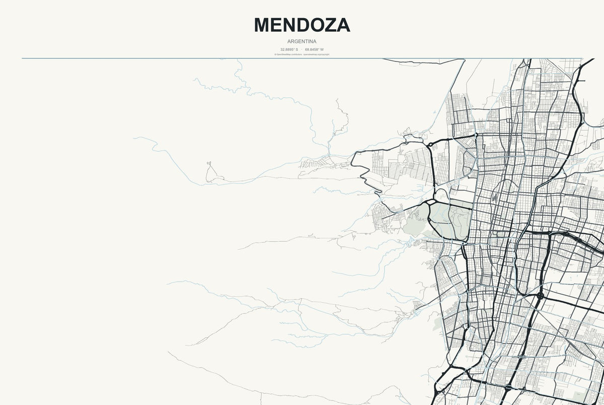 Mendoza, Argentina City Map Aluminum Sign in Headline Atlas style