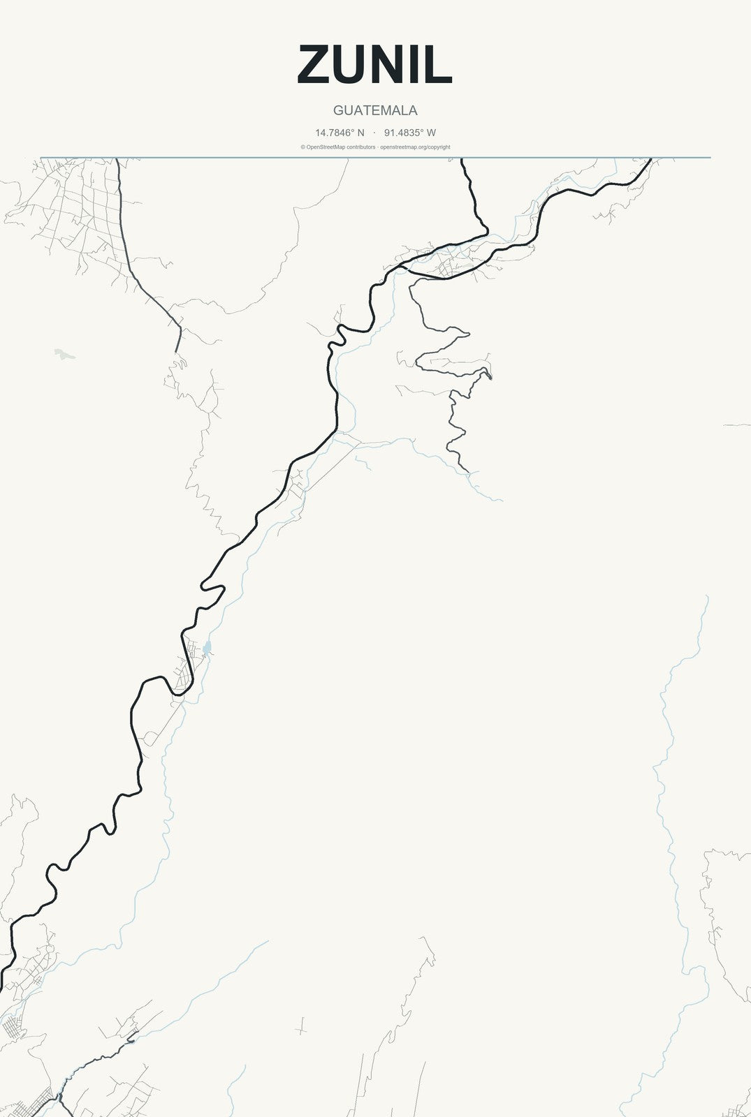 Zunil, Guatemala City Map Aluminum Sign in Headline Atlas style