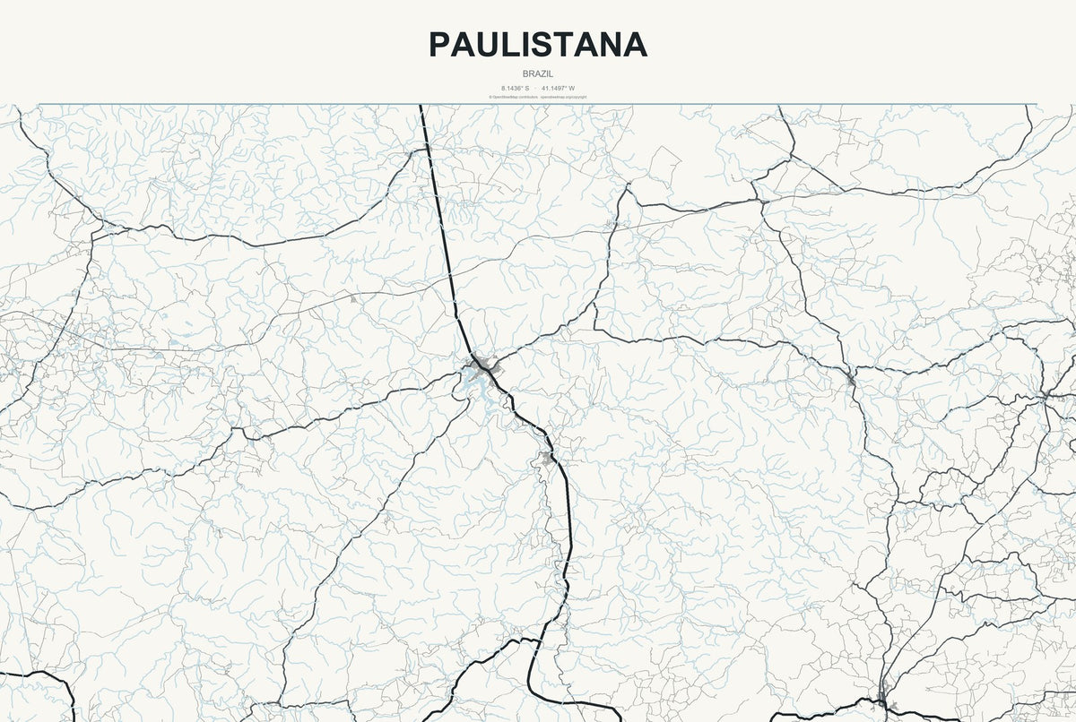 Paulistana, Brazil City Map Aluminum Sign in Headline Atlas style