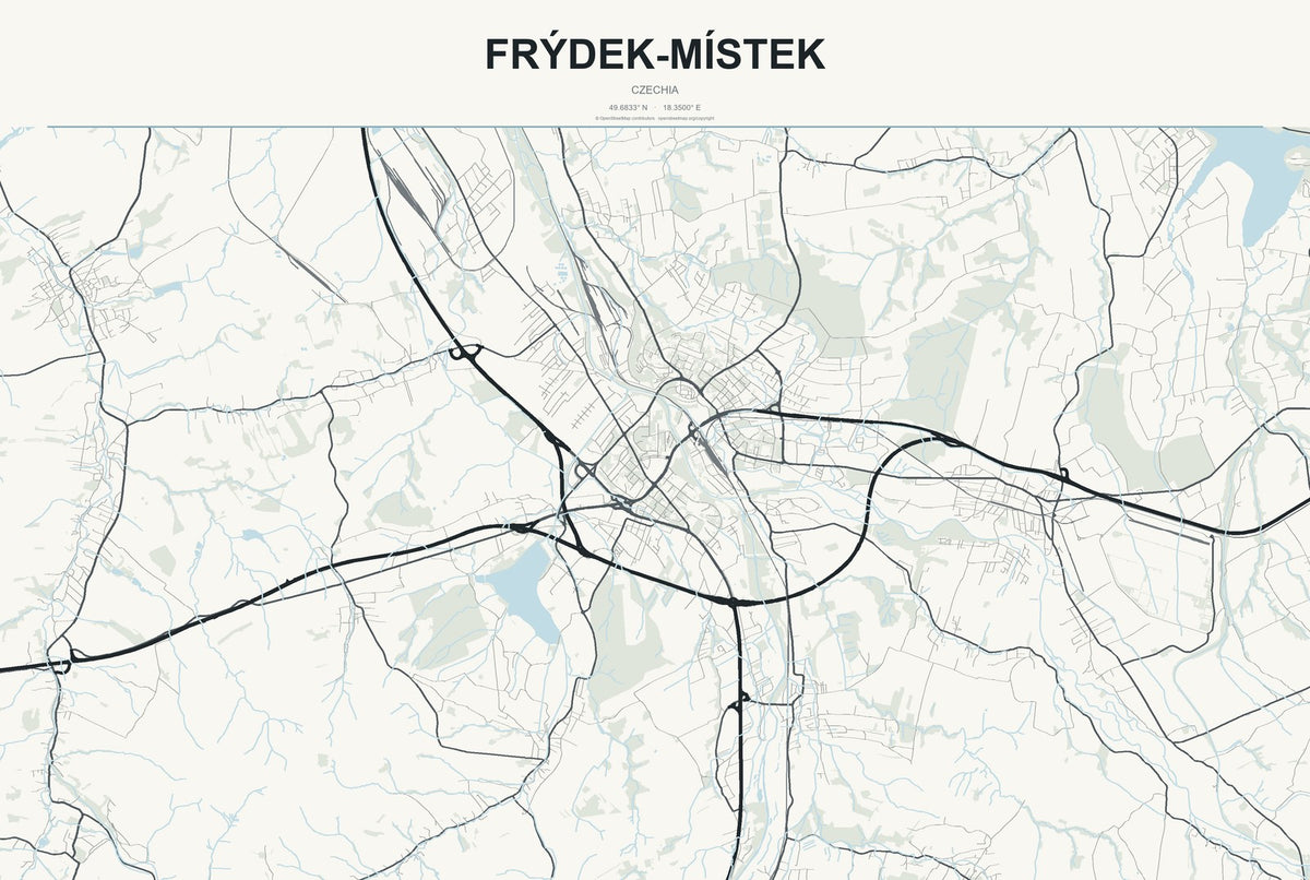 Frýdek-Místek, Czechia City Map Aluminum Sign in Headline Atlas style