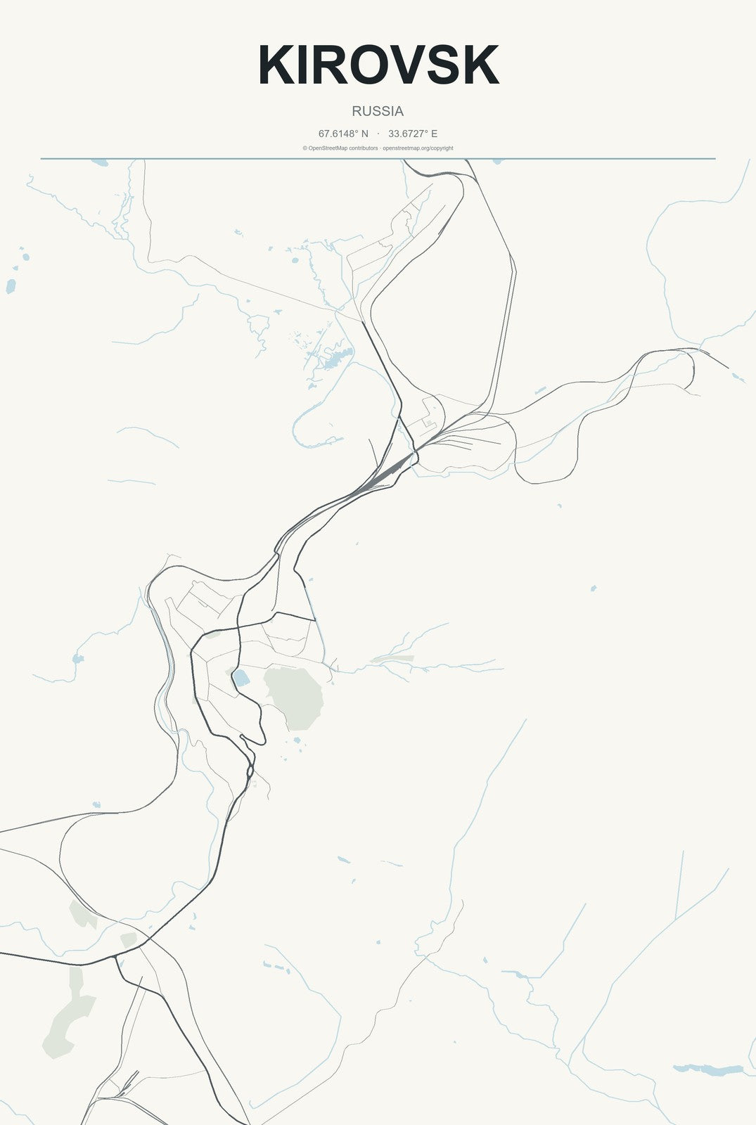 Kirovsk, Leningradskaya Oblast', Russia City Map Aluminum Sign in Headline Atlas style