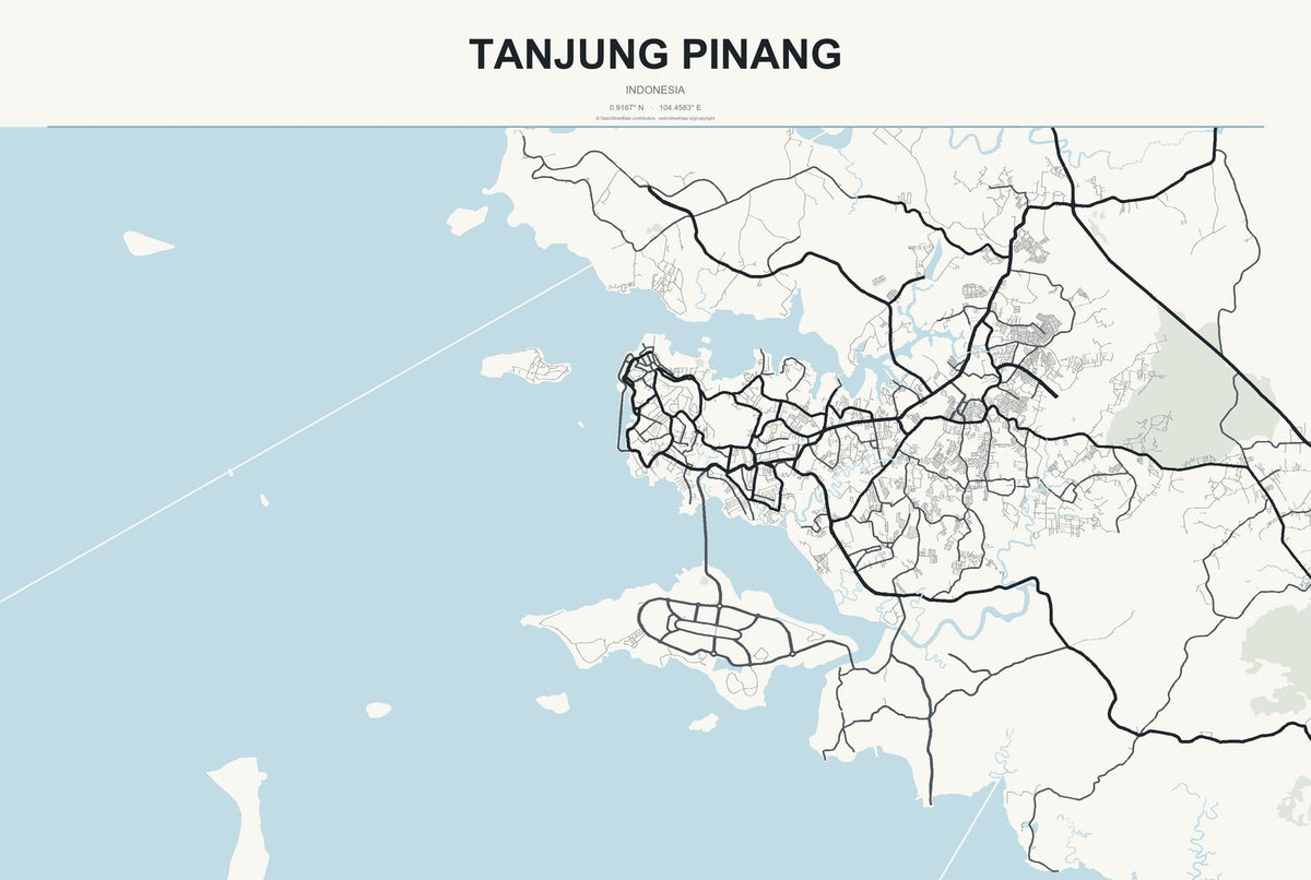 Tanjung Pinang, Indonesia City Map Aluminum Sign in Headline Atlas style