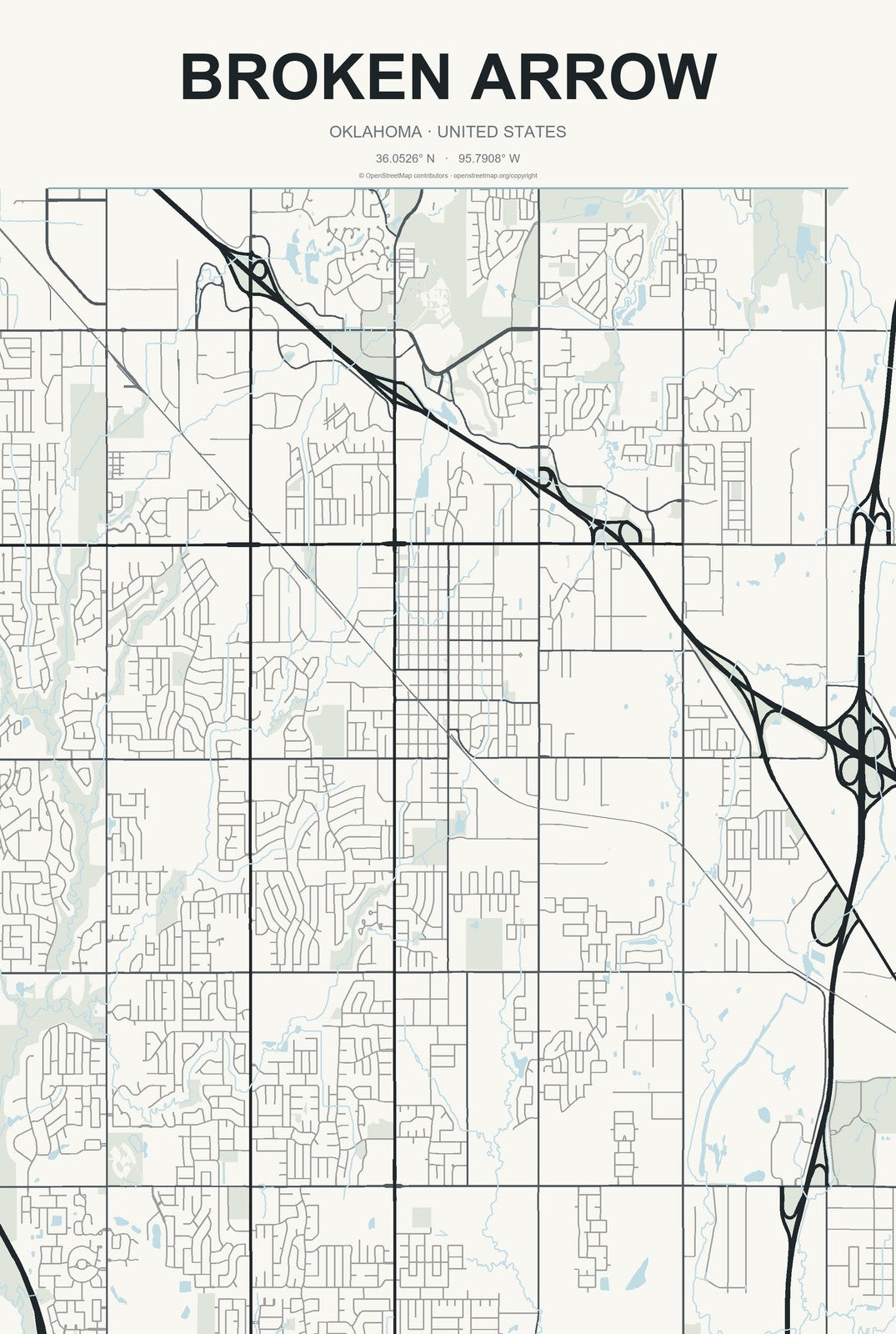 Broken Arrow, Oklahoma City Map Aluminum Sign in Headline Atlas style