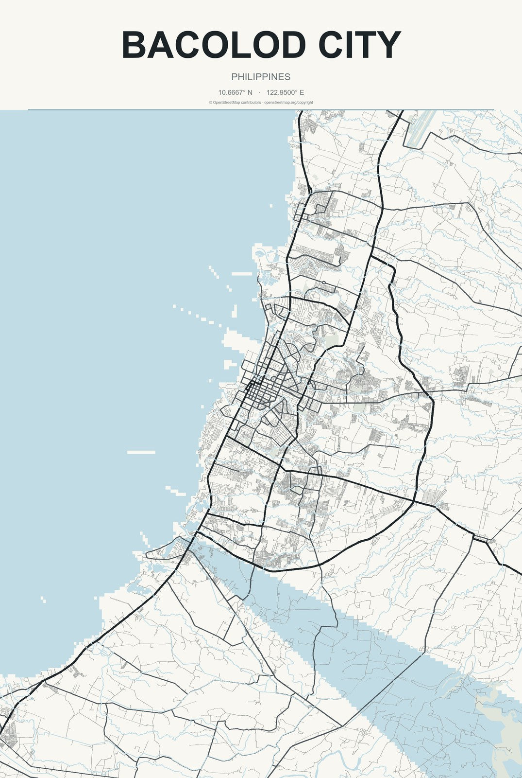 Bacolod City, Philippines City Map Aluminum Sign in Headline Atlas style