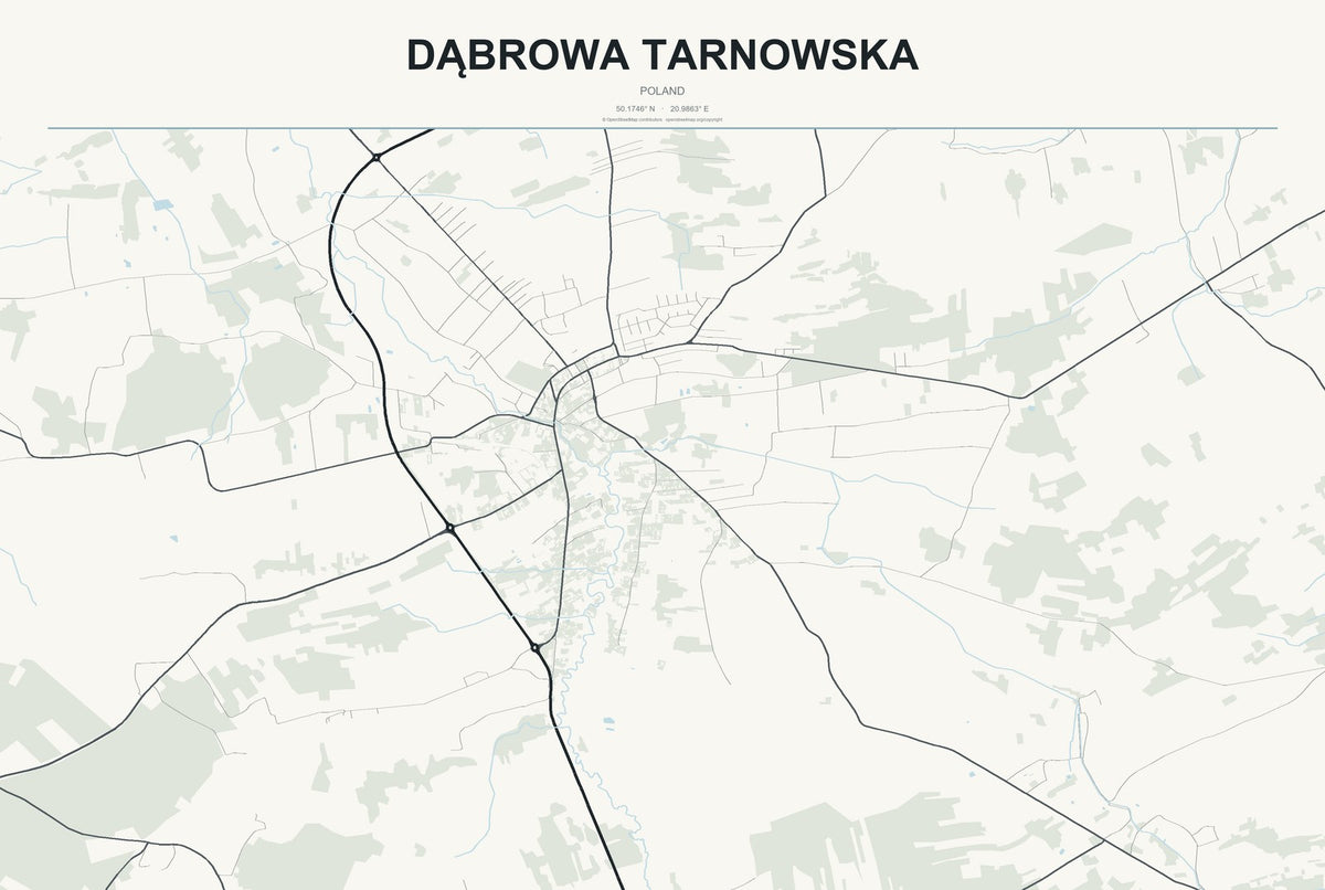 Dąbrowa Tarnowska, Poland City Map Aluminum Sign in Headline Atlas style