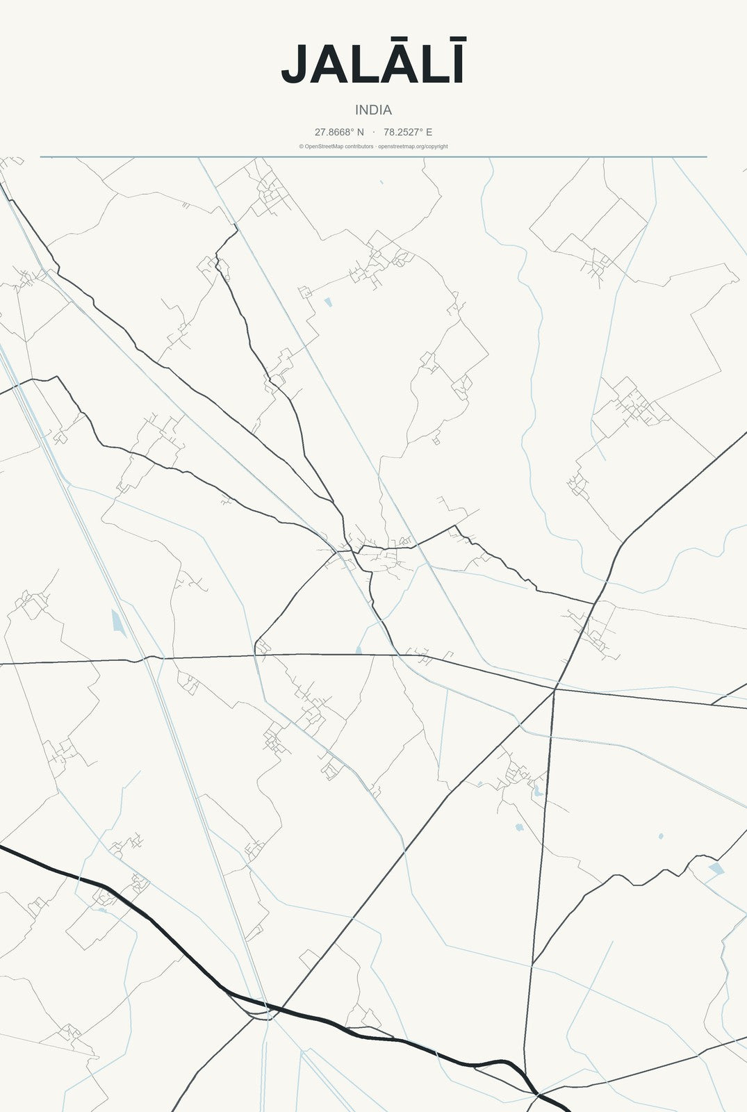 Jalālī, India City Map Aluminum Sign in Headline Atlas style