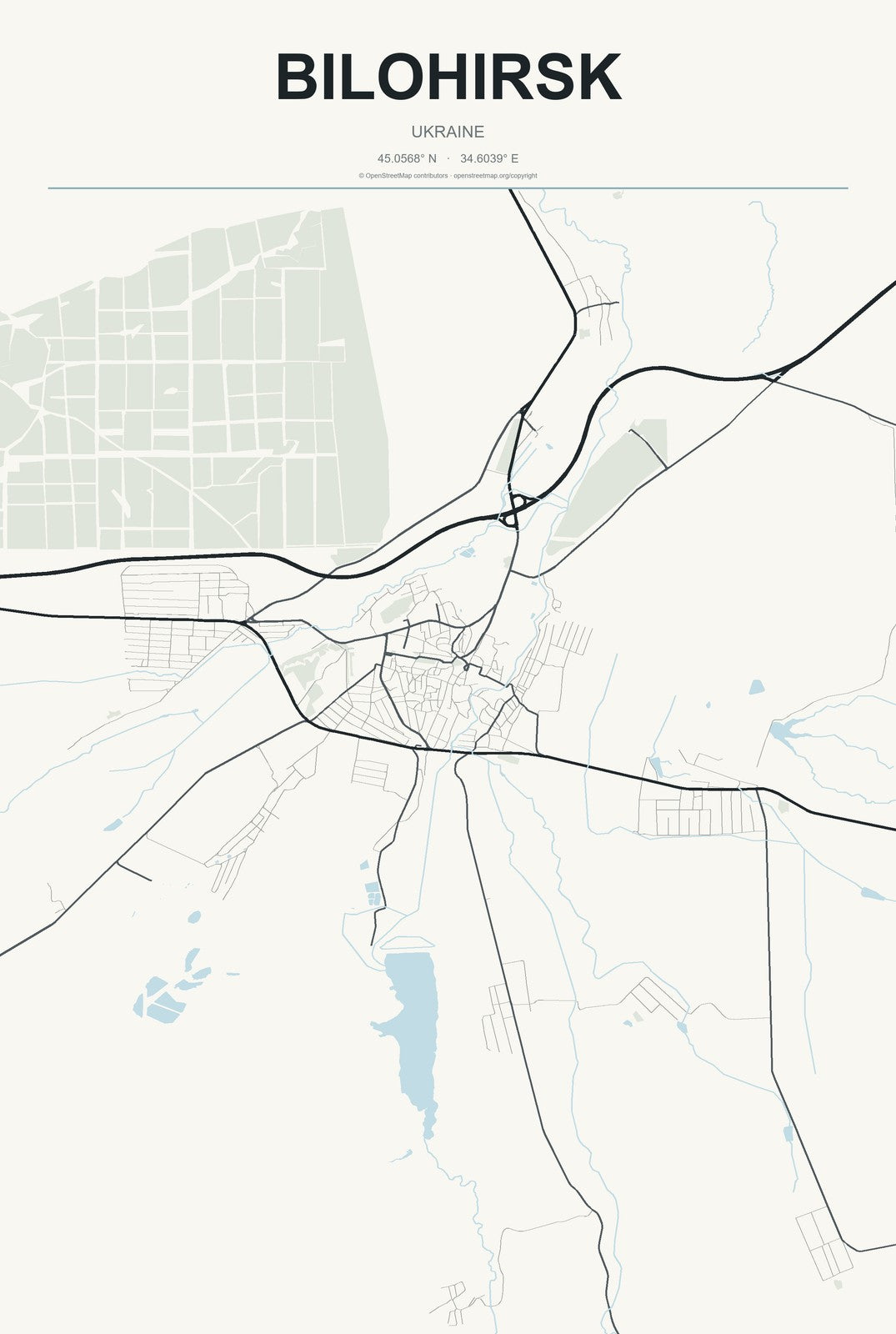 Bilohirsk, Ukraine City Map Aluminum Sign in Headline Atlas style