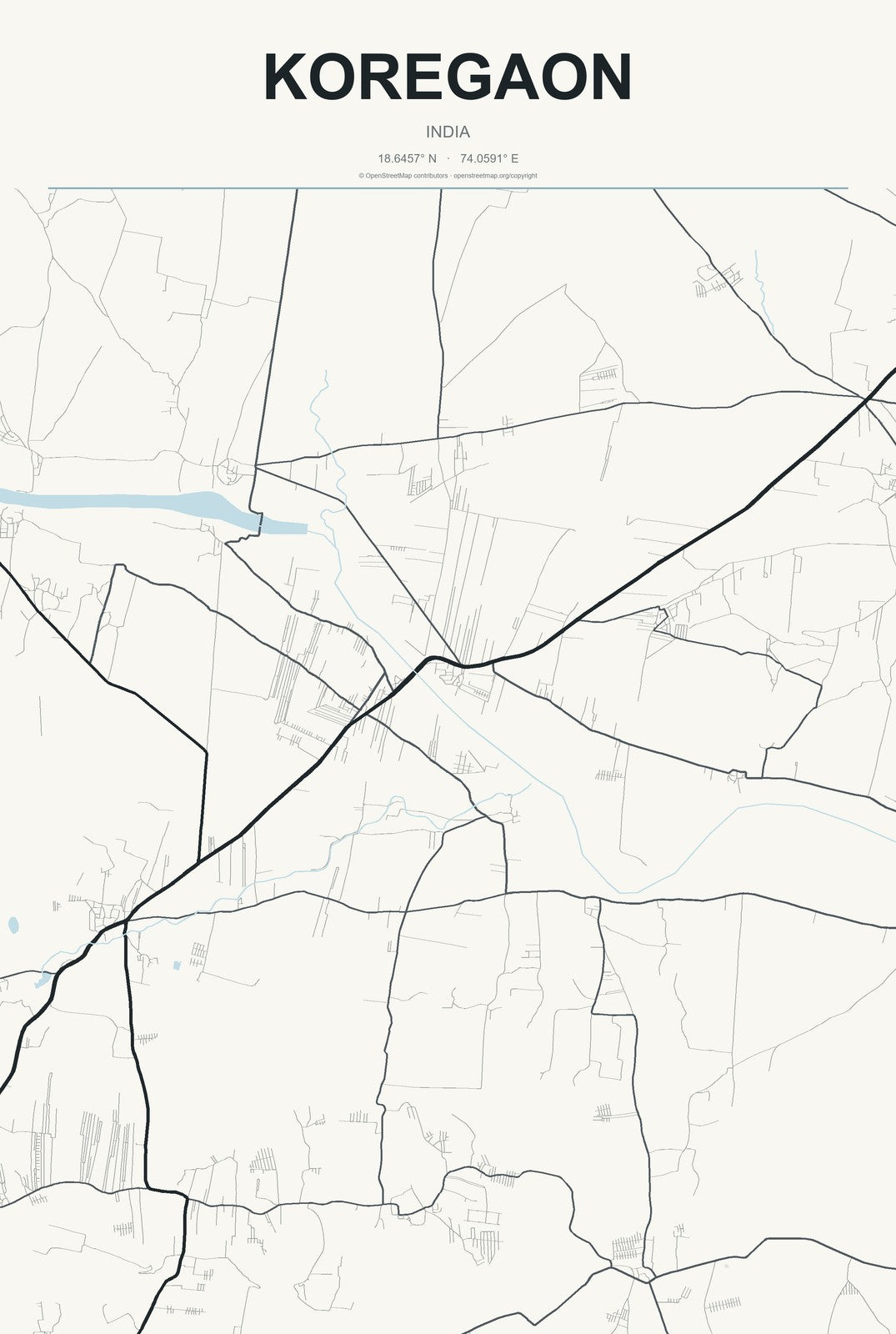 Koregaon, India City Map Aluminum Sign in Headline Atlas style