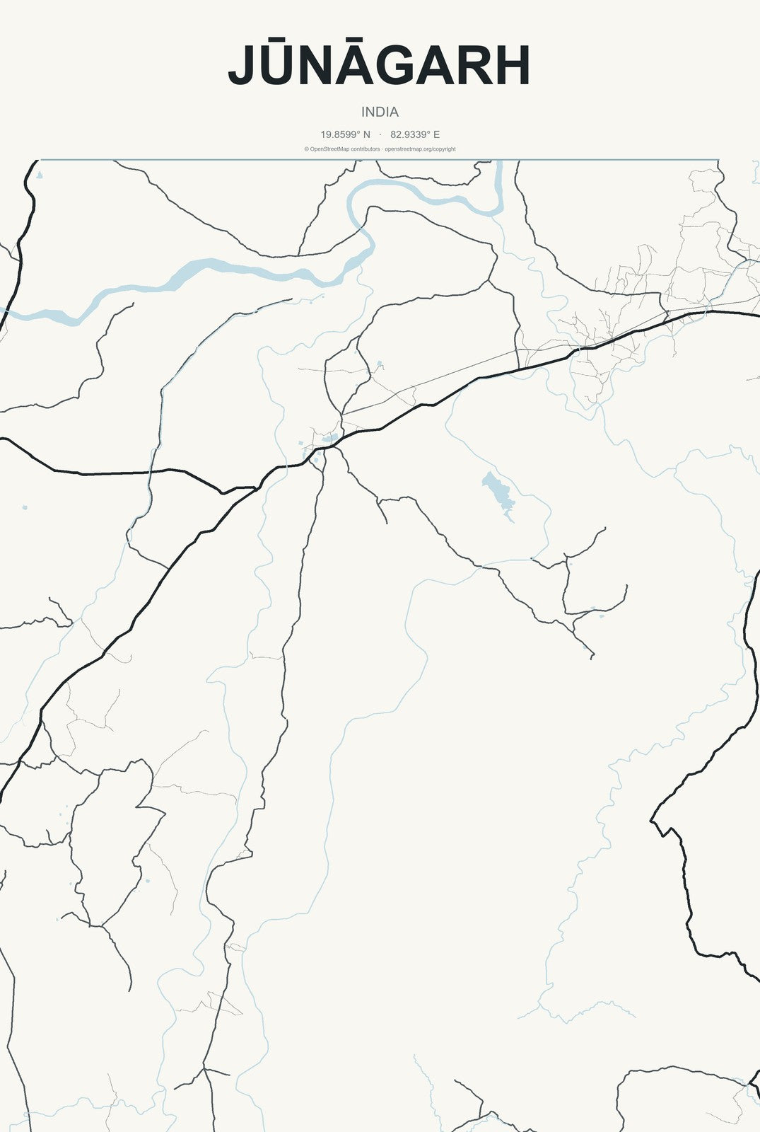 Jūnāgarh, India City Map Aluminum Sign in Headline Atlas style