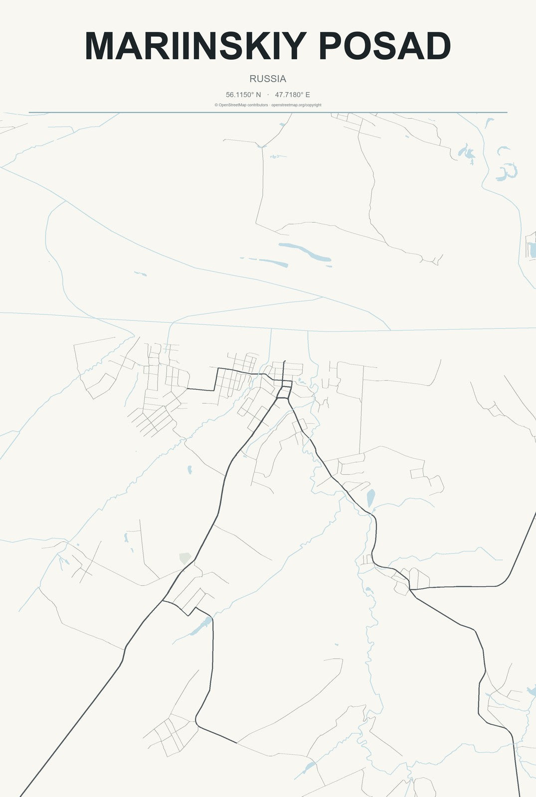 Mariinskiy Posad, Russia City Map Aluminum Sign in Headline Atlas style