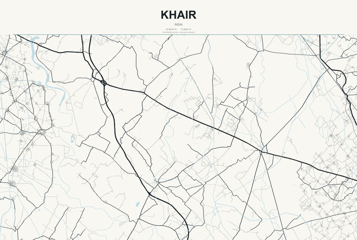 Khair, India City Map Aluminum Sign in Headline Atlas style