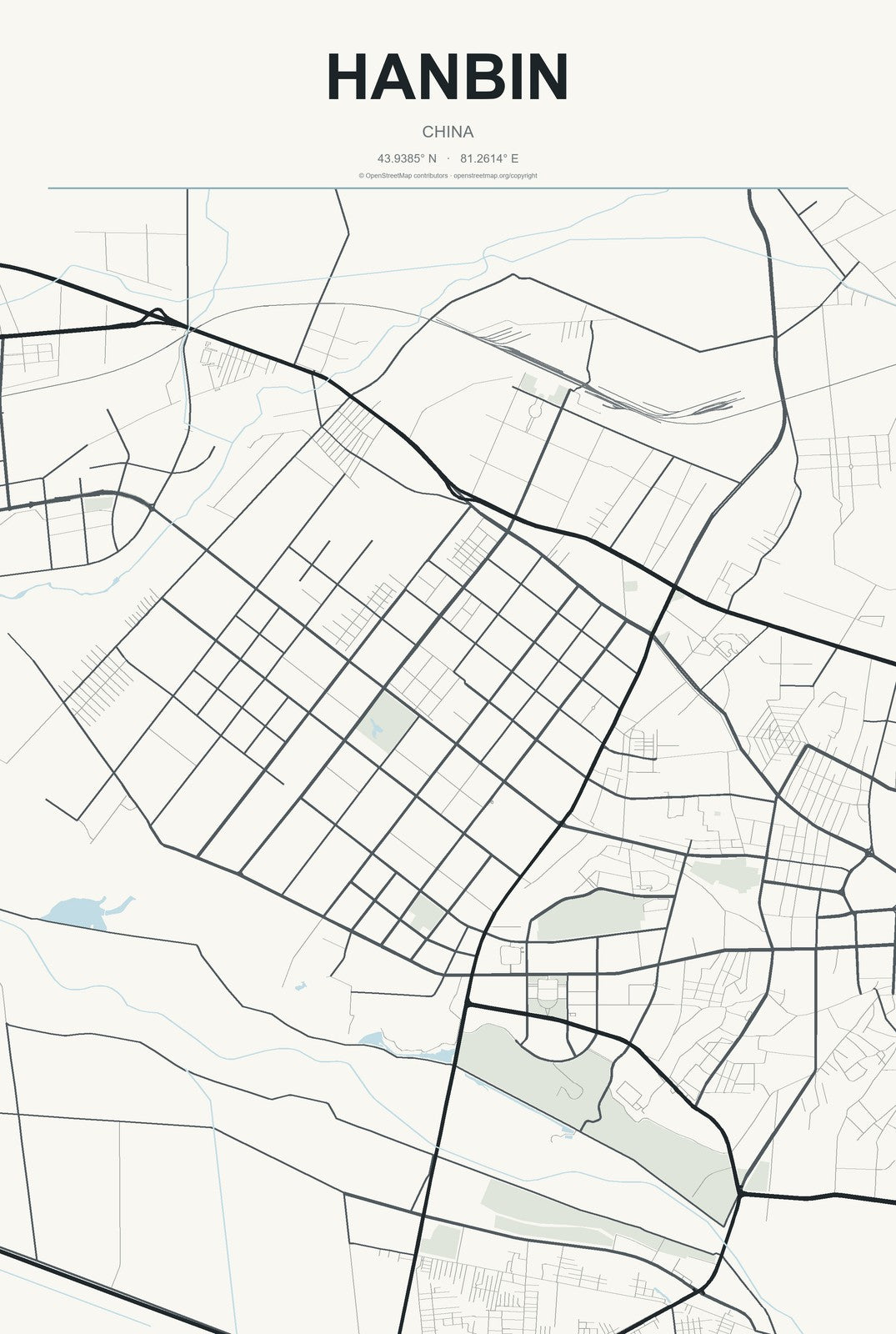 Hanbin, China City Map Aluminum Sign in Headline Atlas style