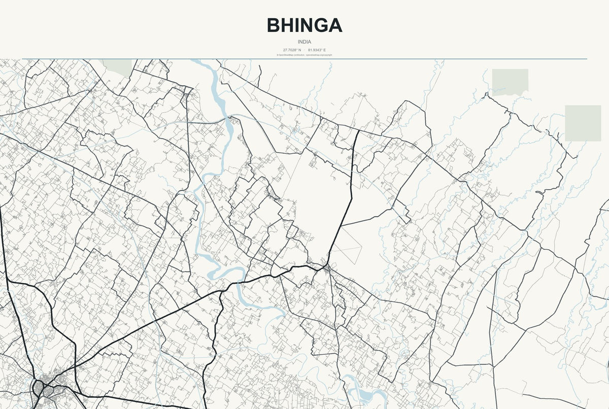 Bhinga, India City Map Aluminum Sign in Headline Atlas style