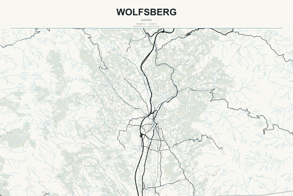 Wolfsberg, Austria City Map Aluminum Sign in Headline Atlas style