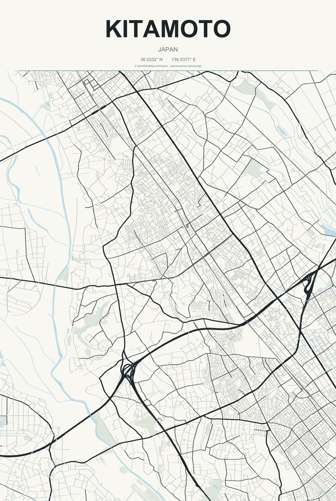 Kitamoto, Japan City Map Aluminum Sign in Headline Atlas style