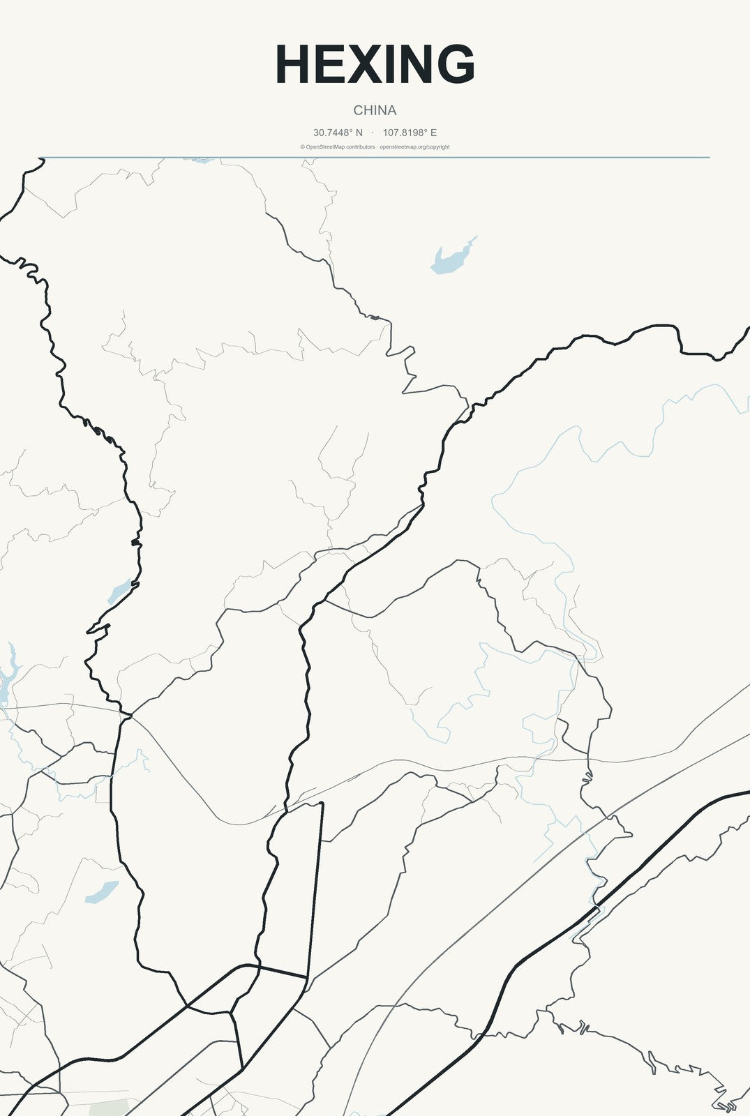 Hexing, China City Map Aluminum Sign in Headline Atlas style