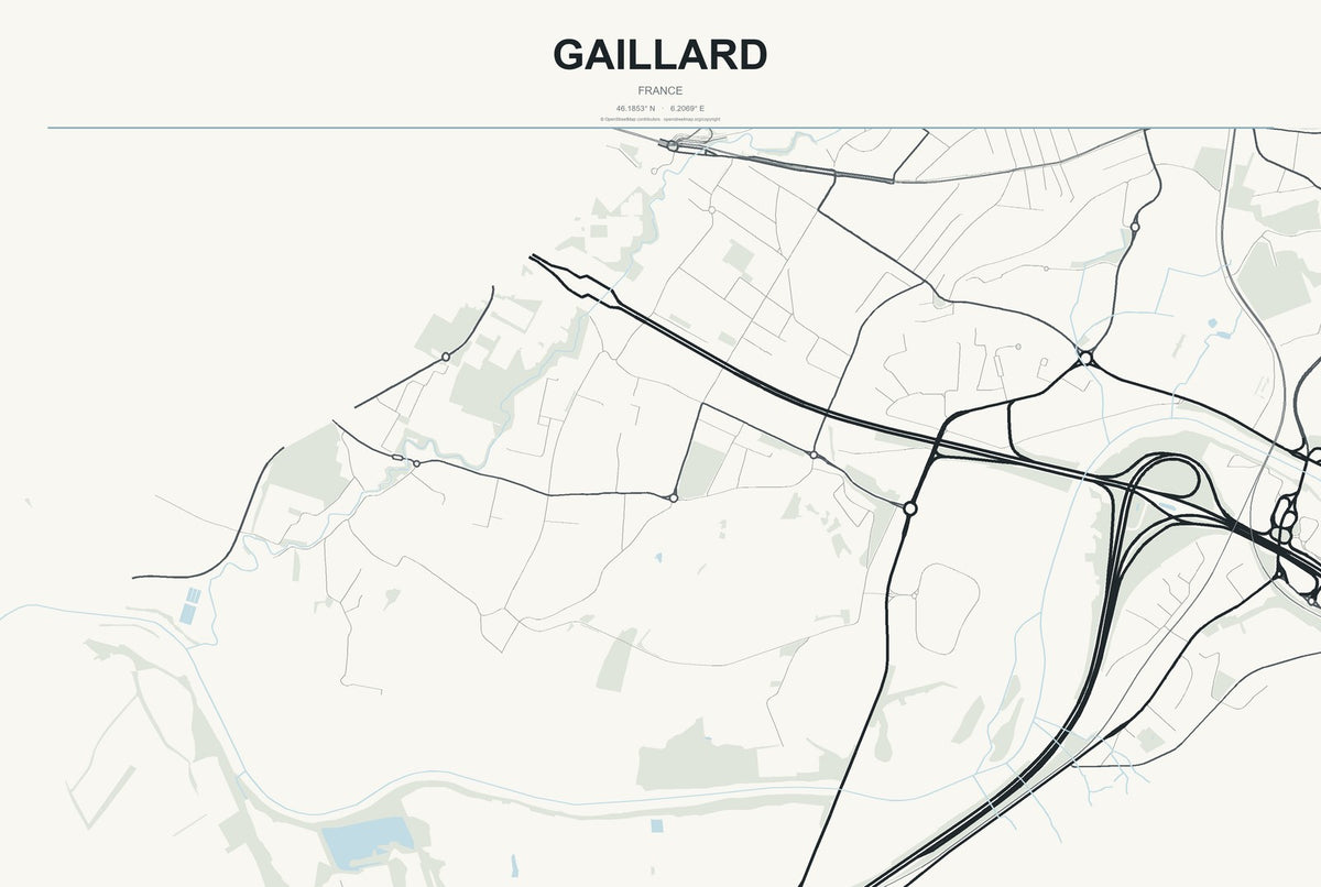 Gaillard, France City Map Aluminum Sign in Headline Atlas style