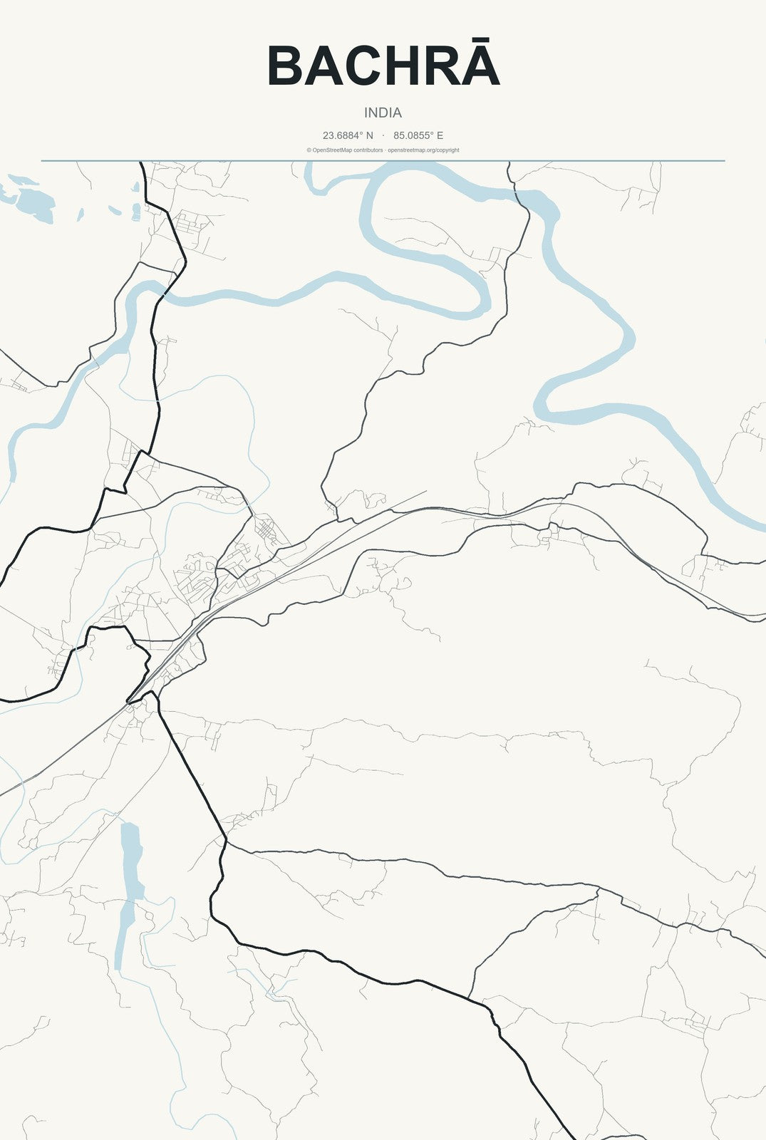 Bachrā, India City Map Aluminum Sign in Headline Atlas style