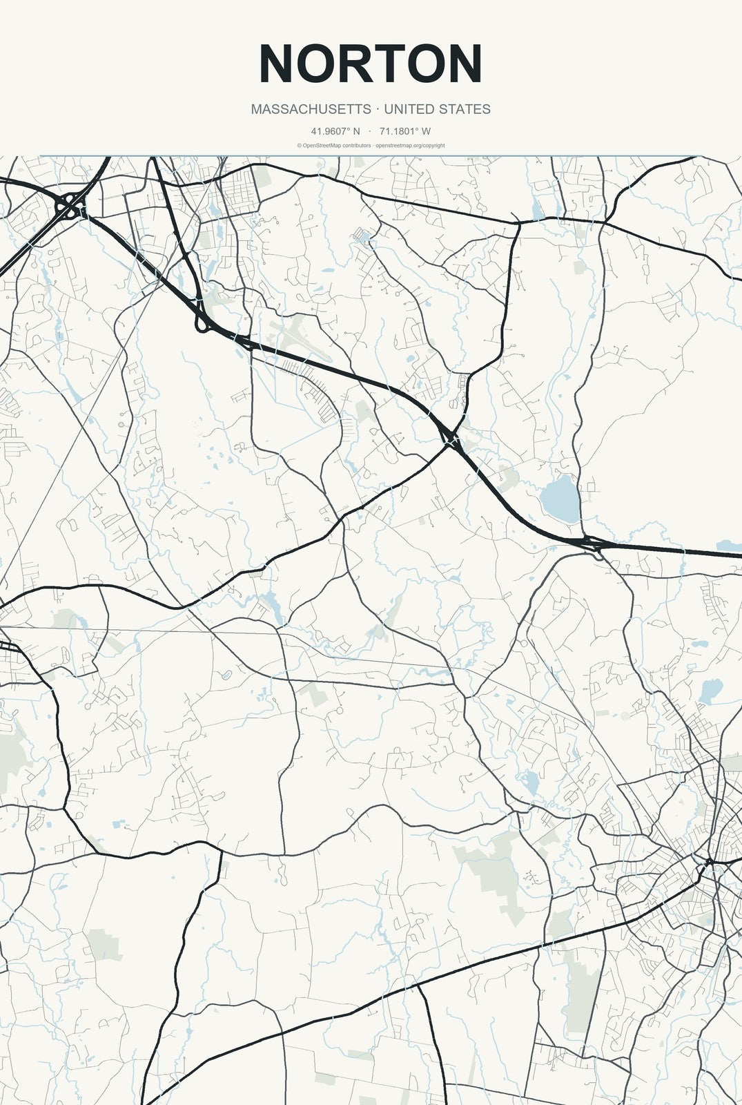 Norton, Massachusetts City Map Aluminum Sign in Headline Atlas style
