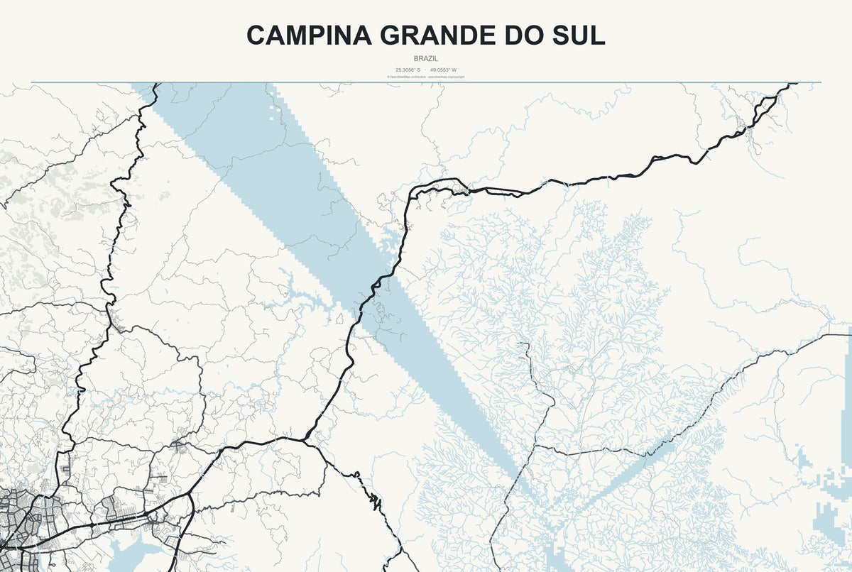 Campina Grande do Sul, Brazil City Map Aluminum Sign in Headline Atlas style