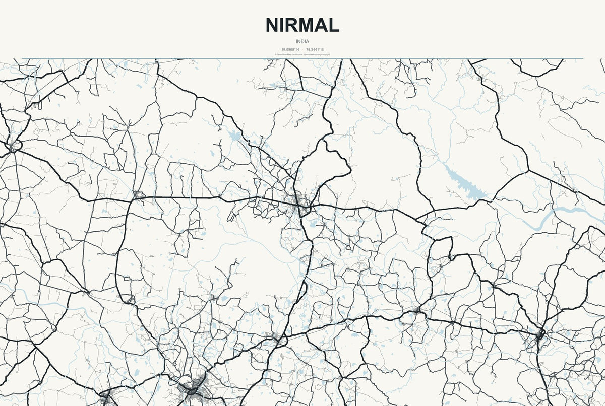 Nirmal, India City Map Aluminum Sign in Headline Atlas style