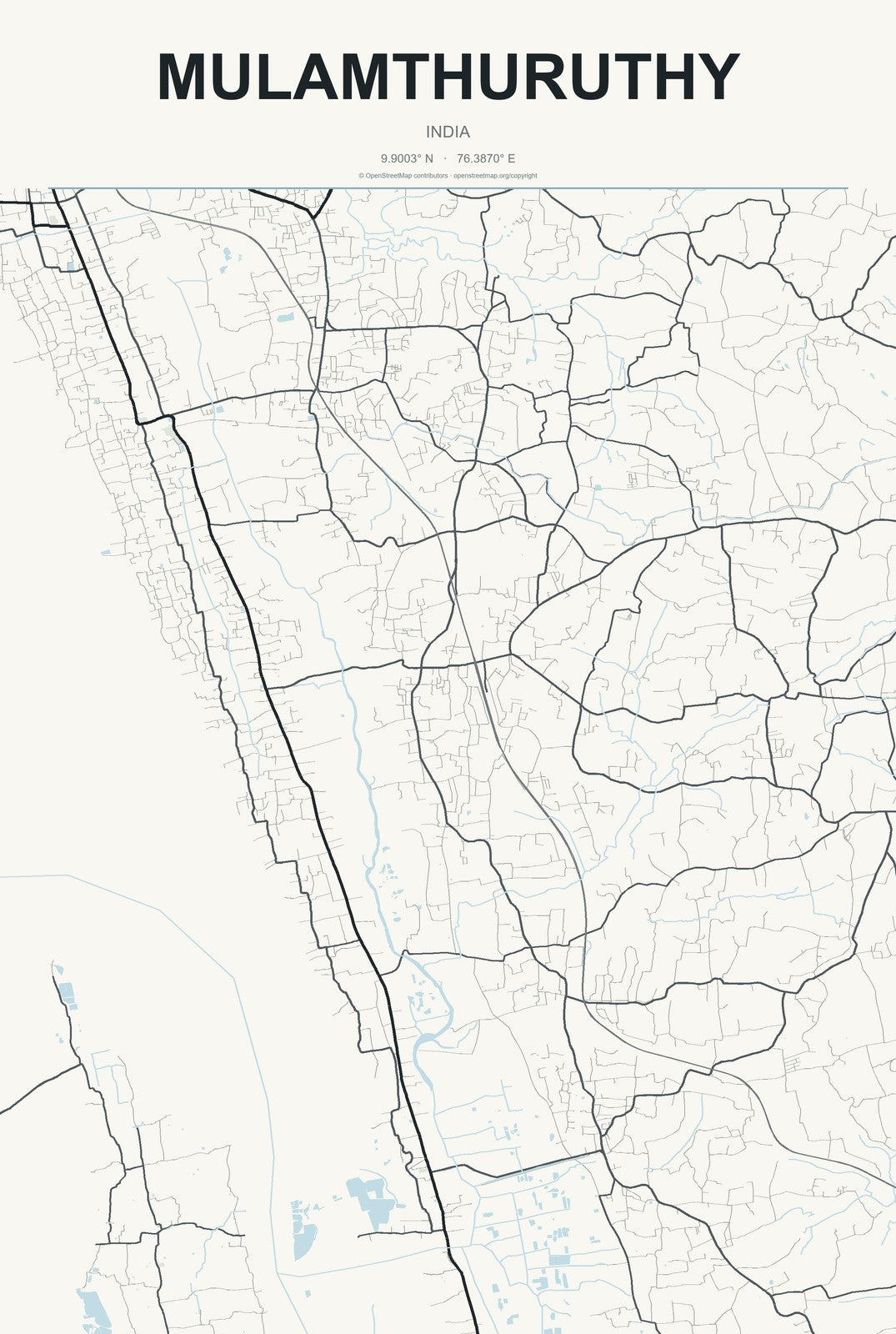 Mulamthuruthy, India City Map Aluminum Sign in Headline Atlas style