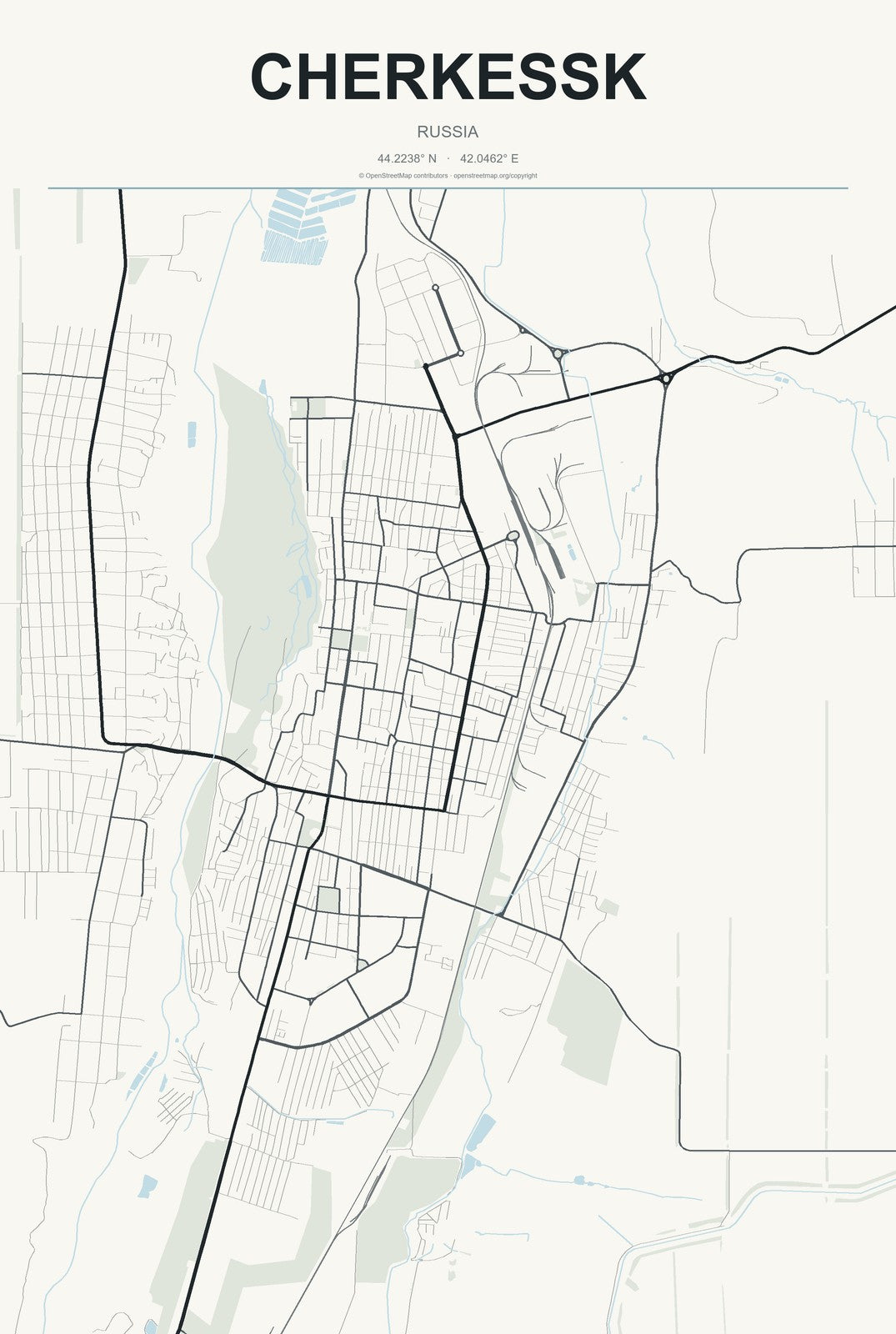 Cherkessk, Russia City Map Aluminum Sign in Headline Atlas style