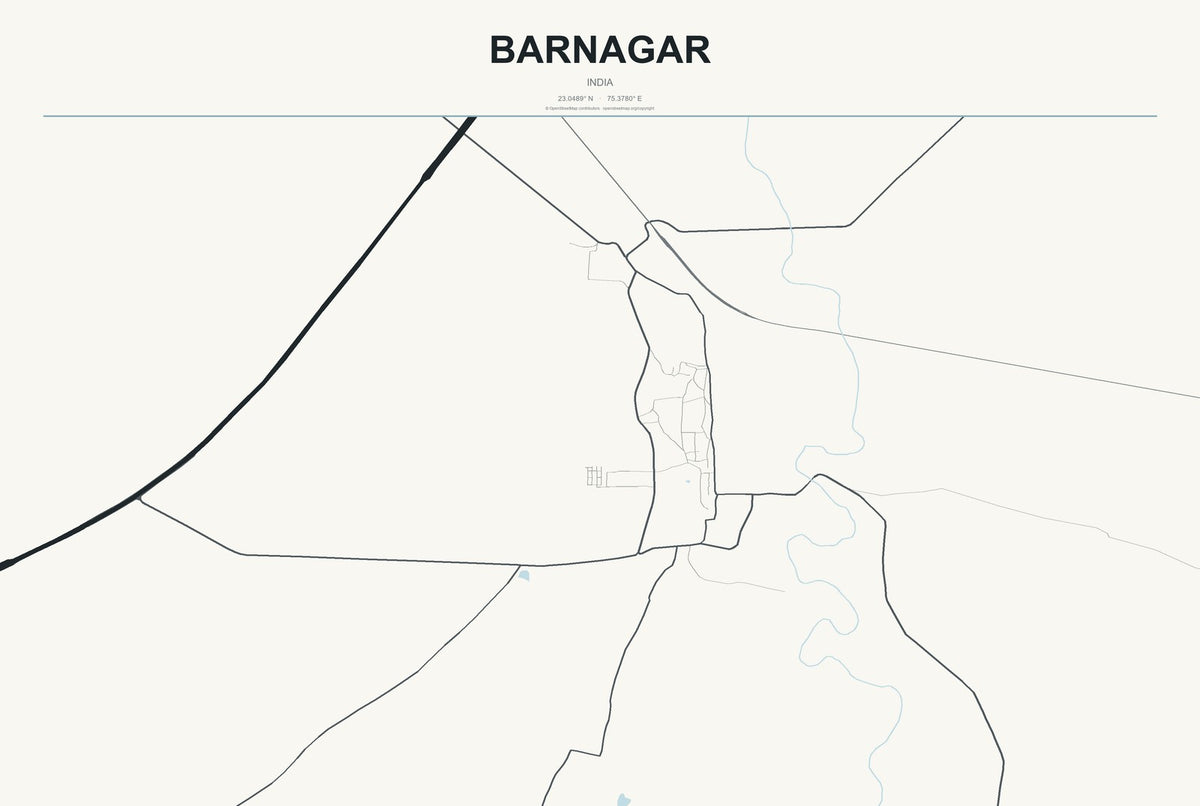 Barnagar, India City Map Aluminum Sign in Headline Atlas style