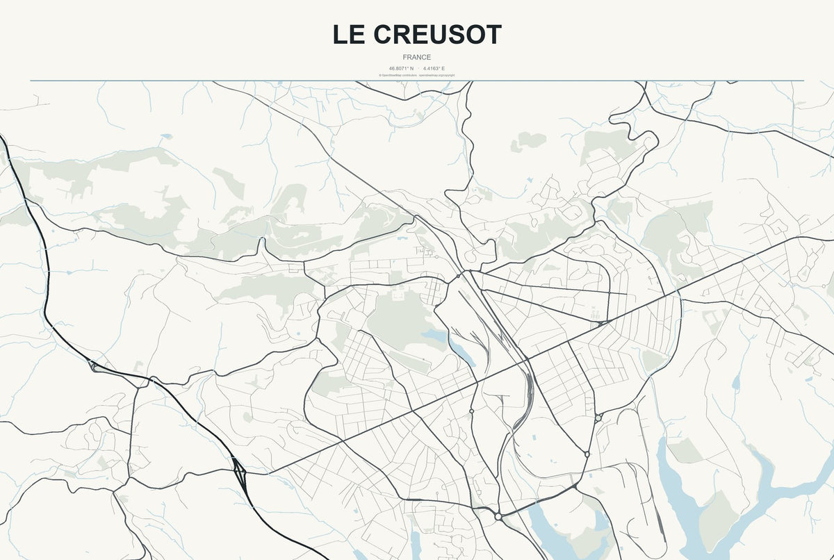 Le Creusot, France City Map Aluminum Sign in Headline Atlas style