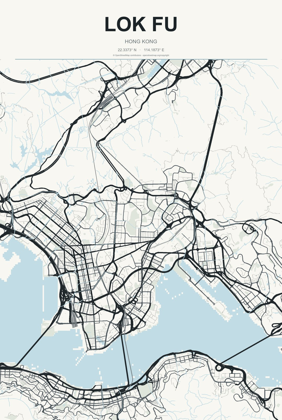 Lok Fu, Hong Kong City Map Aluminum Sign in Headline Atlas style