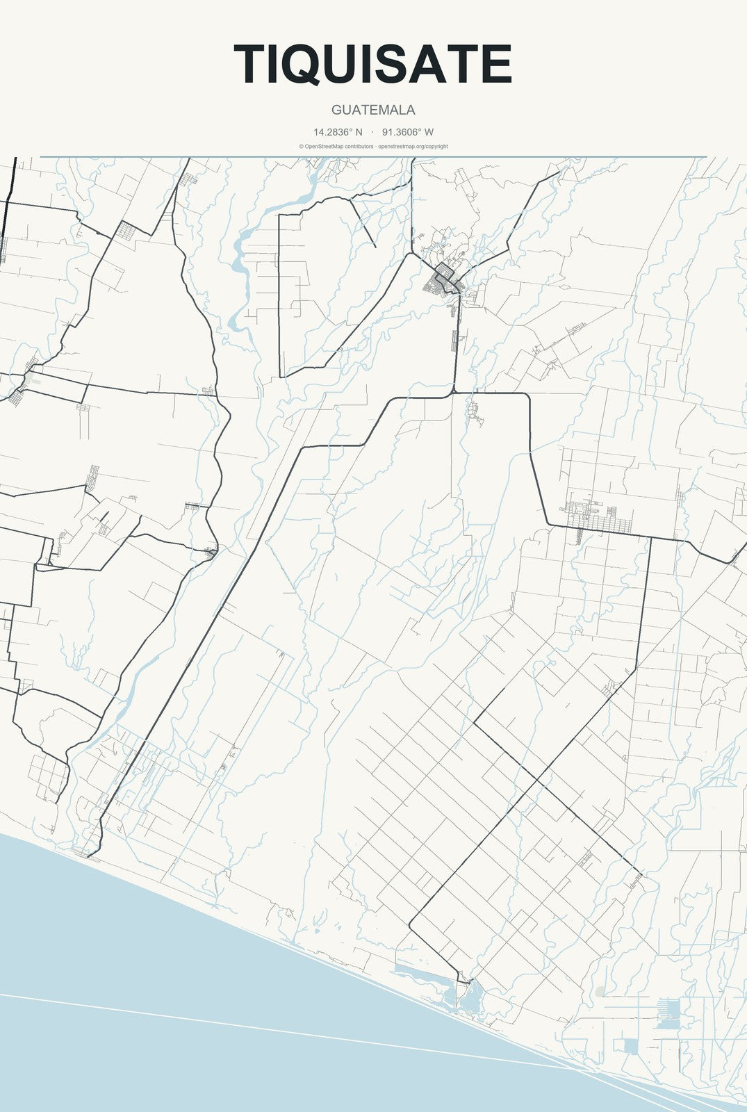 Tiquisate, Guatemala City Map Aluminum Sign in Headline Atlas style