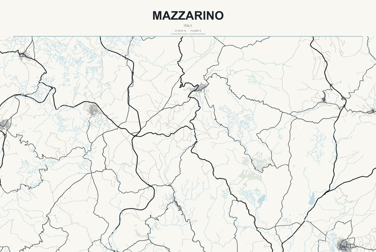 Mazzarino, Italy City Map Aluminum Sign in Headline Atlas style