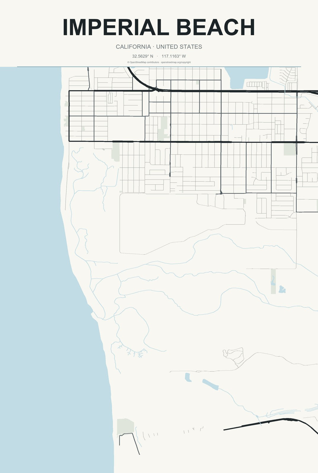 Imperial Beach, California City Map Aluminum Sign in Headline Atlas style