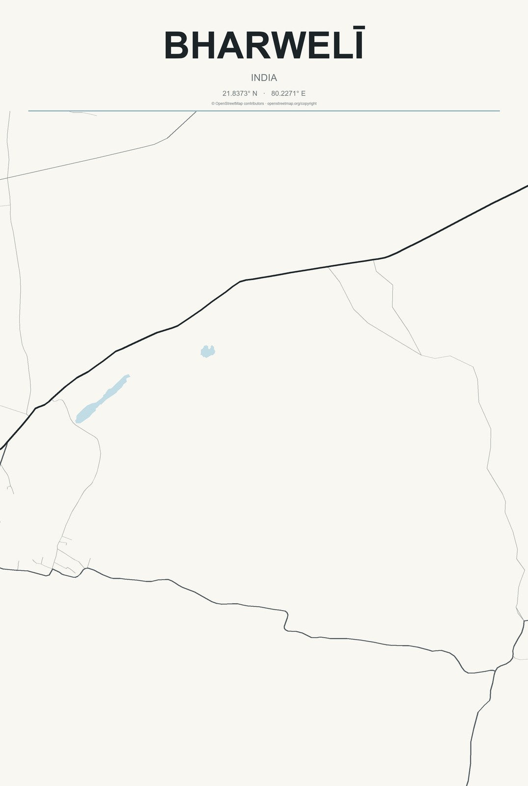 Bharwelī, India City Map Aluminum Sign in Headline Atlas style