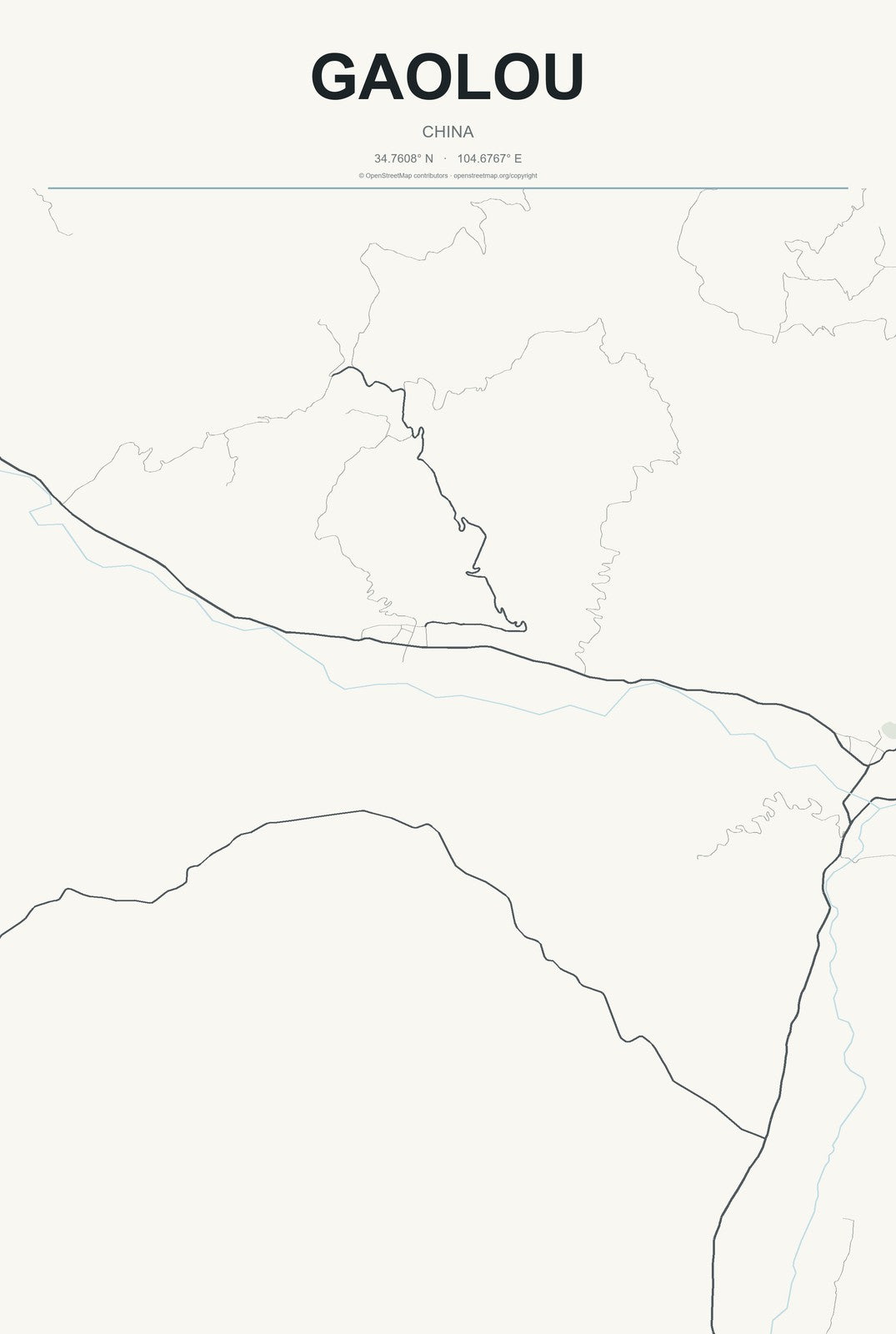 Gaolou, China City Map Aluminum Sign in Headline Atlas style